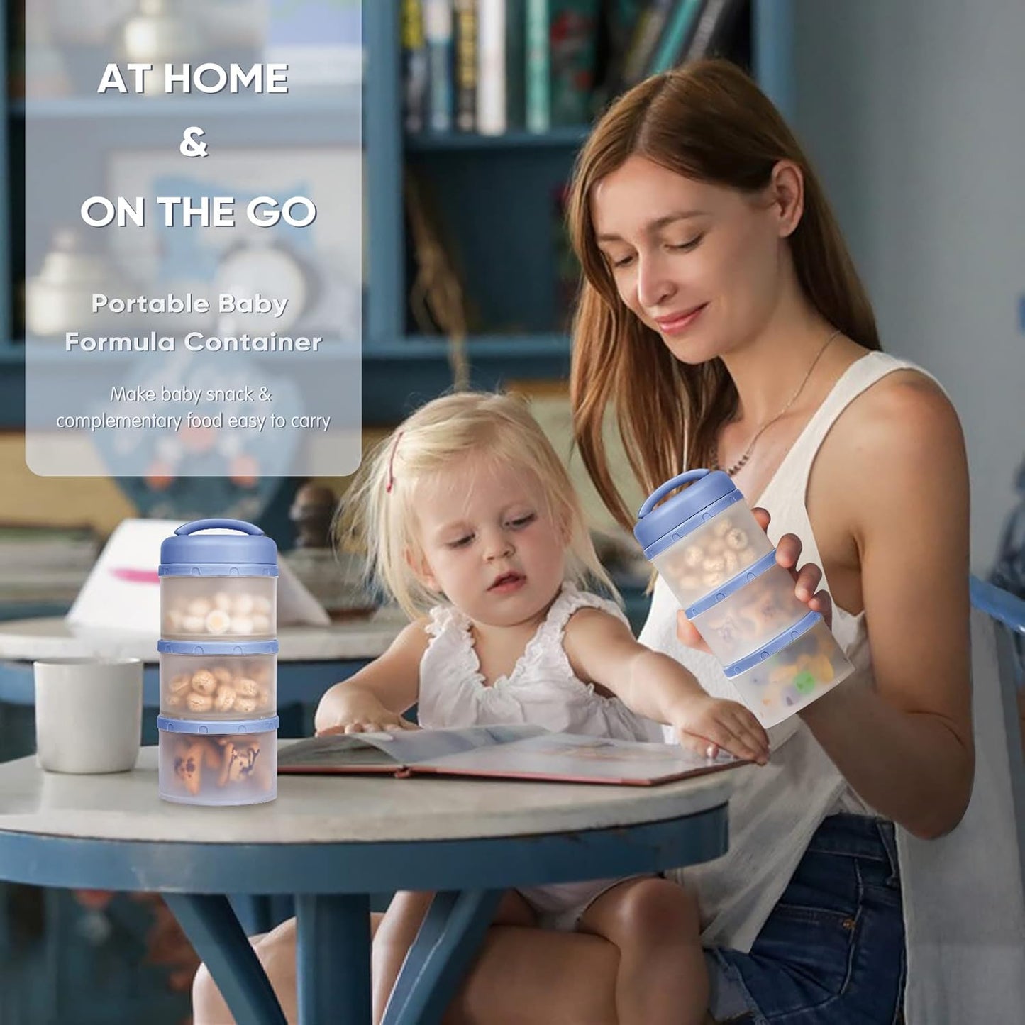 Termichy Stackable Formula Dispenser Portable Milk Powder Container, 2 Pack, Blue