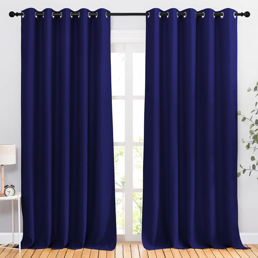 NICETOWN Blackout Room Divider Curtains 118 inches Long 2 Panels, Grommet Sliding Door Curtains Solid Window Treatments Sound Reducing for Living Room, W66 x L118, Navy Blue