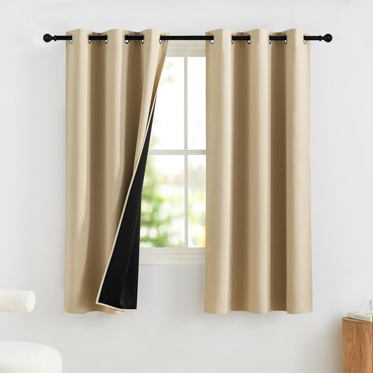 NICETOWN Bedroom Curtains 63 Inches Length, 100% Blackout Drapes Thermal Insulated with Grommet for Living Room Office Privacy Darkening Curtain, 2 Panels, 42 x 63 Inch, Biscotti Beige