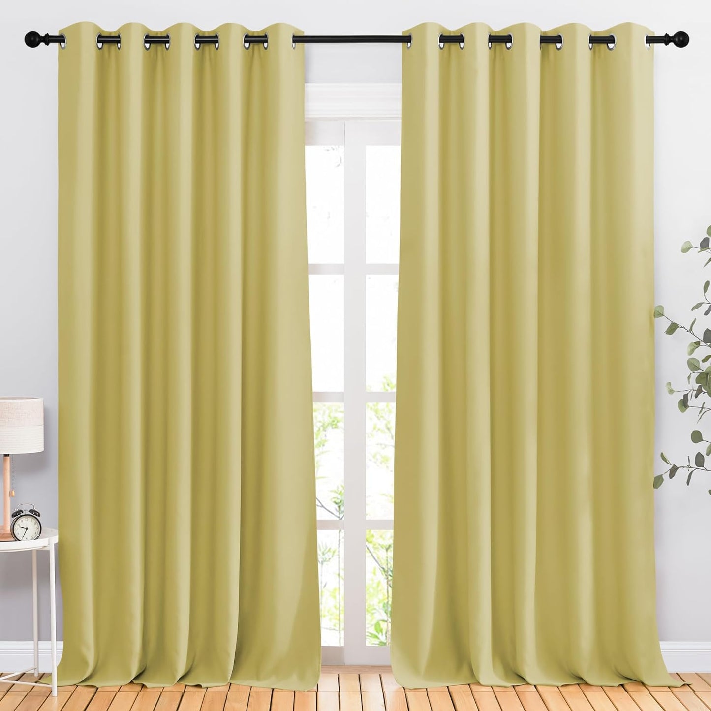 NICETOWN Room Darkening Room Divider Curtains 118 inches Long 2 Panels, Grommet Sliding Door Curtains Solid Window Treatments Sound Reducing for Living Room, W66 x L118, Paler Yellow