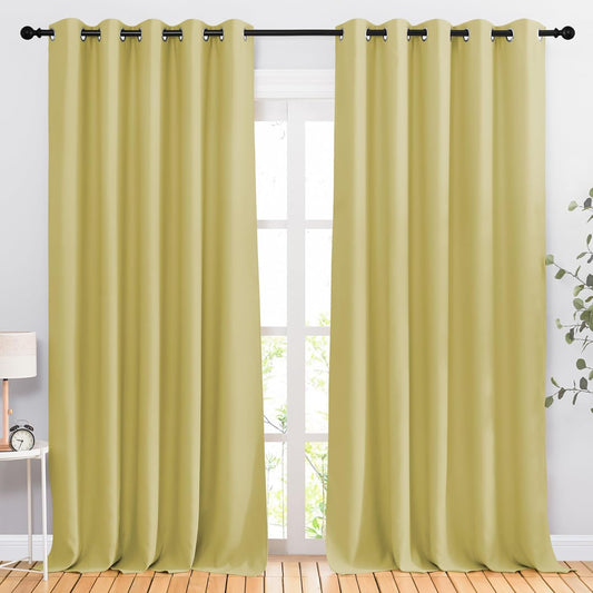 NICETOWN Room Darkening Room Divider Curtains 118 inches Long 2 Panels, Grommet Sliding Door Curtains Solid Window Treatments Sound Reducing for Living Room, W66 x L118, Paler Yellow