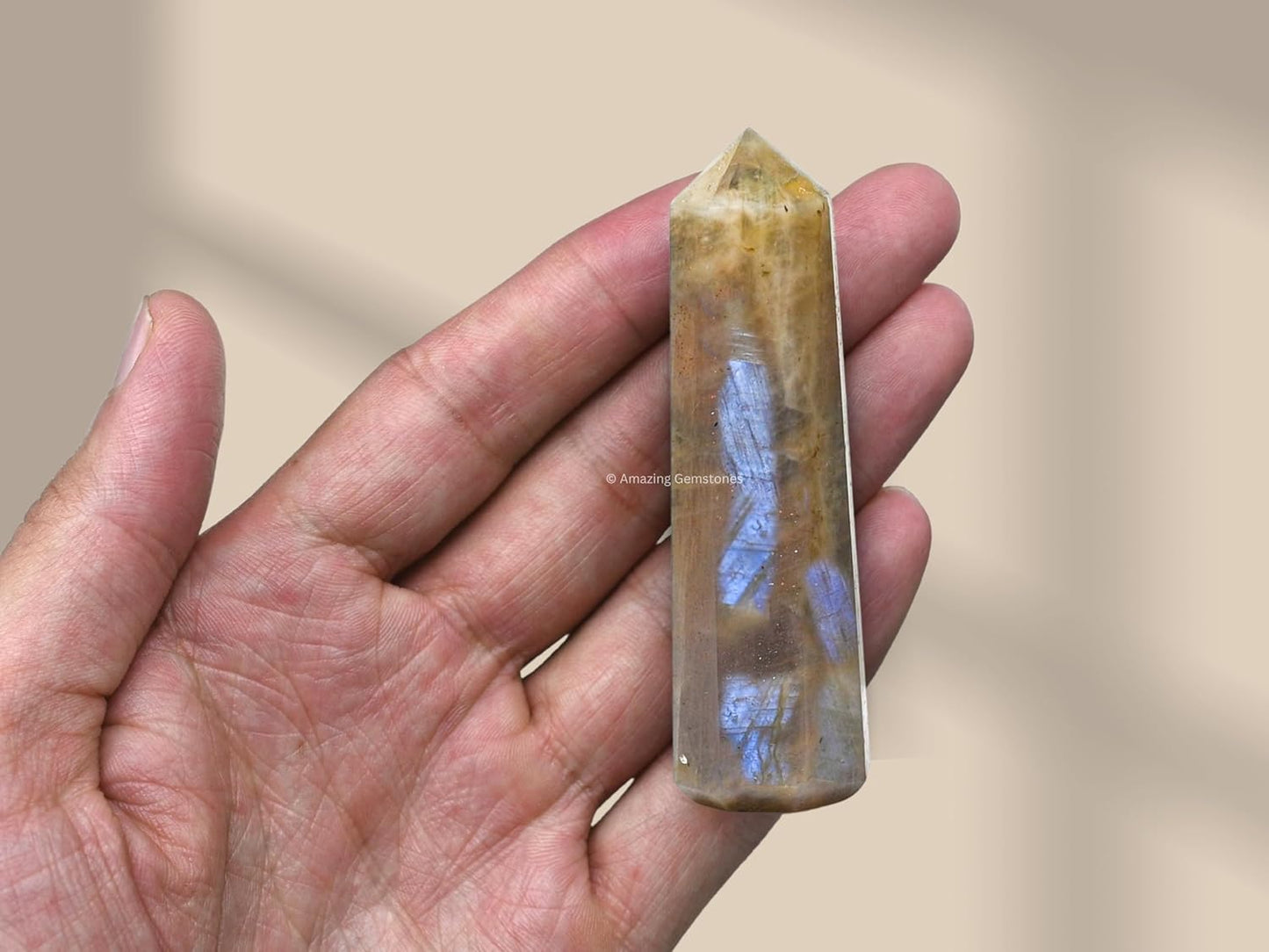 Amazing Gemstone Sun Moonstone Crystal Towers - Natural Healing Crystal Point Obelisk for Reiki Healing and Crystal Grid (2" to 3" Inch)