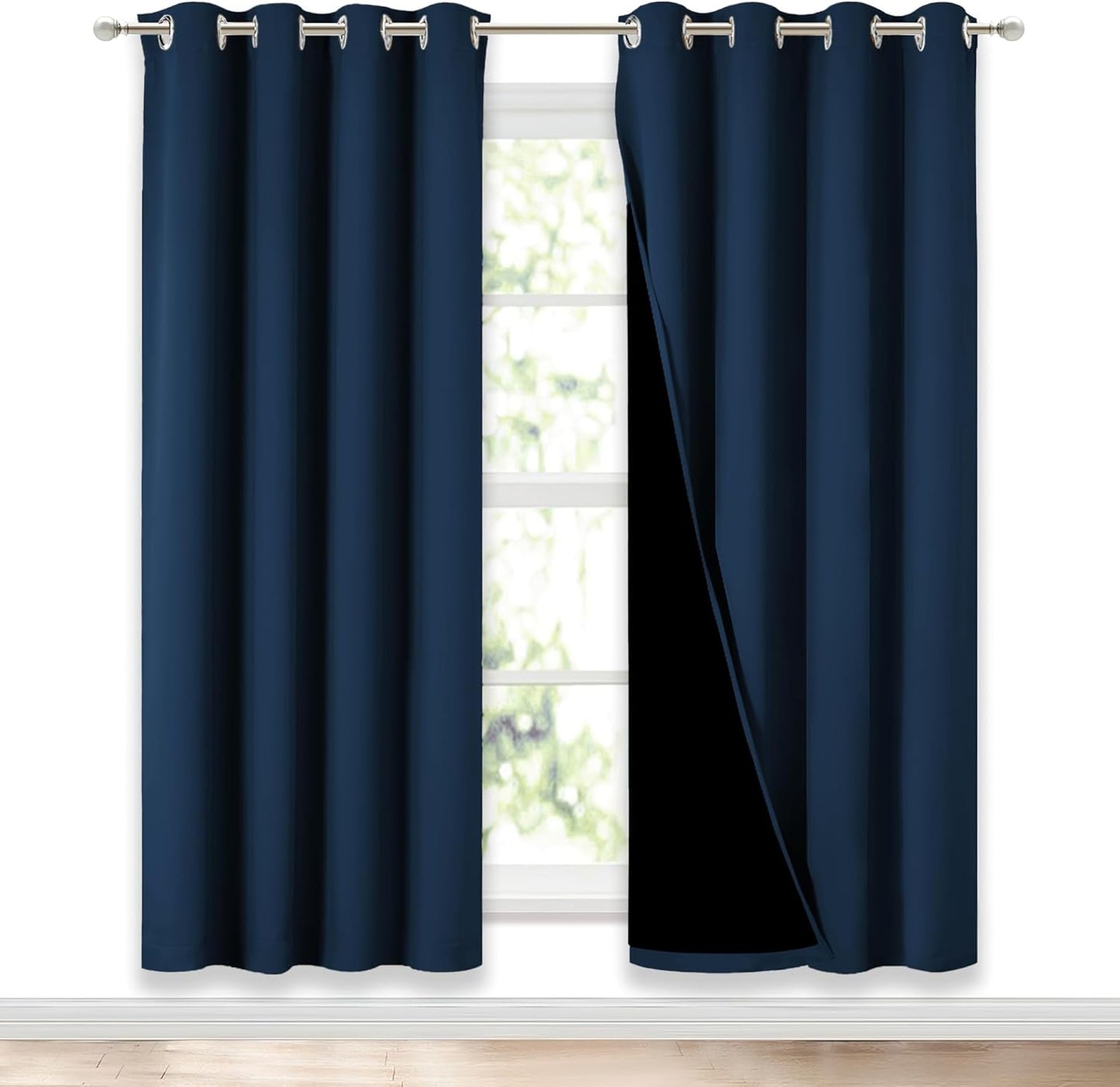 NICETOWN Moroccan Blue Full Shade Curtain Panels, Pair of Energy Smart & Noise Blocking Out Blackout Drapes for Dining Room Window, Thermal Insulated Guest Room Lined Window Dressing(52 x 72 inch)