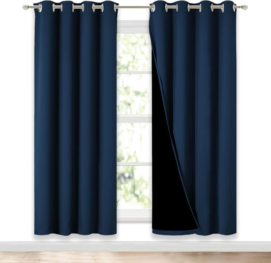 NICETOWN Moroccan Blue Full Shade Curtain Panels, Pair of Energy Smart & Noise Blocking Out Blackout Drapes for Dining Room Window, Thermal Insulated Guest Room Lined Window Dressing(52 x 72 inch)