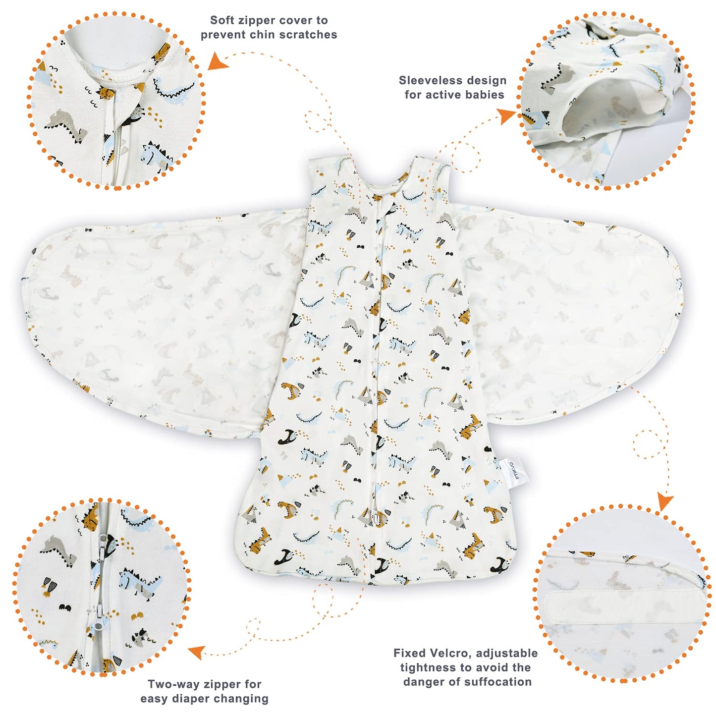 Swaddle-Blanket Baby Girl & Boy Swaddles Newborn Infant Transition 100% Cotton Wrap Blankets, 3-Way Adjustable Wearable Blanket, TOG 1.0 (Dinosaur, 3-6 Month)