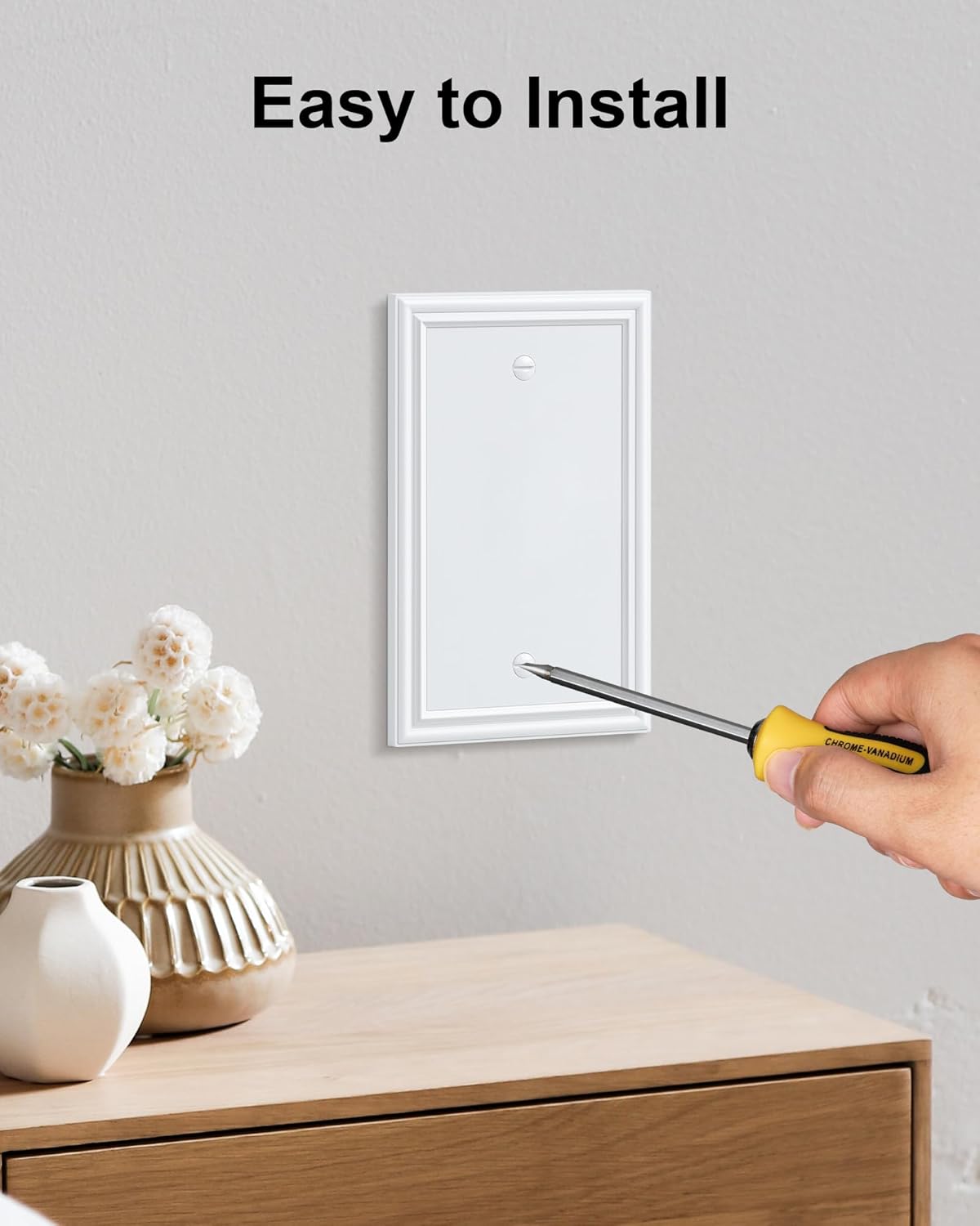 2-Pack Single Blank Wall Plates, Durable Solid Zinc Alloy Blank Outlet Covers, Decorative Pure White Wall Plate Cover for Unused Outlets/Switches, Corrosion Resistant