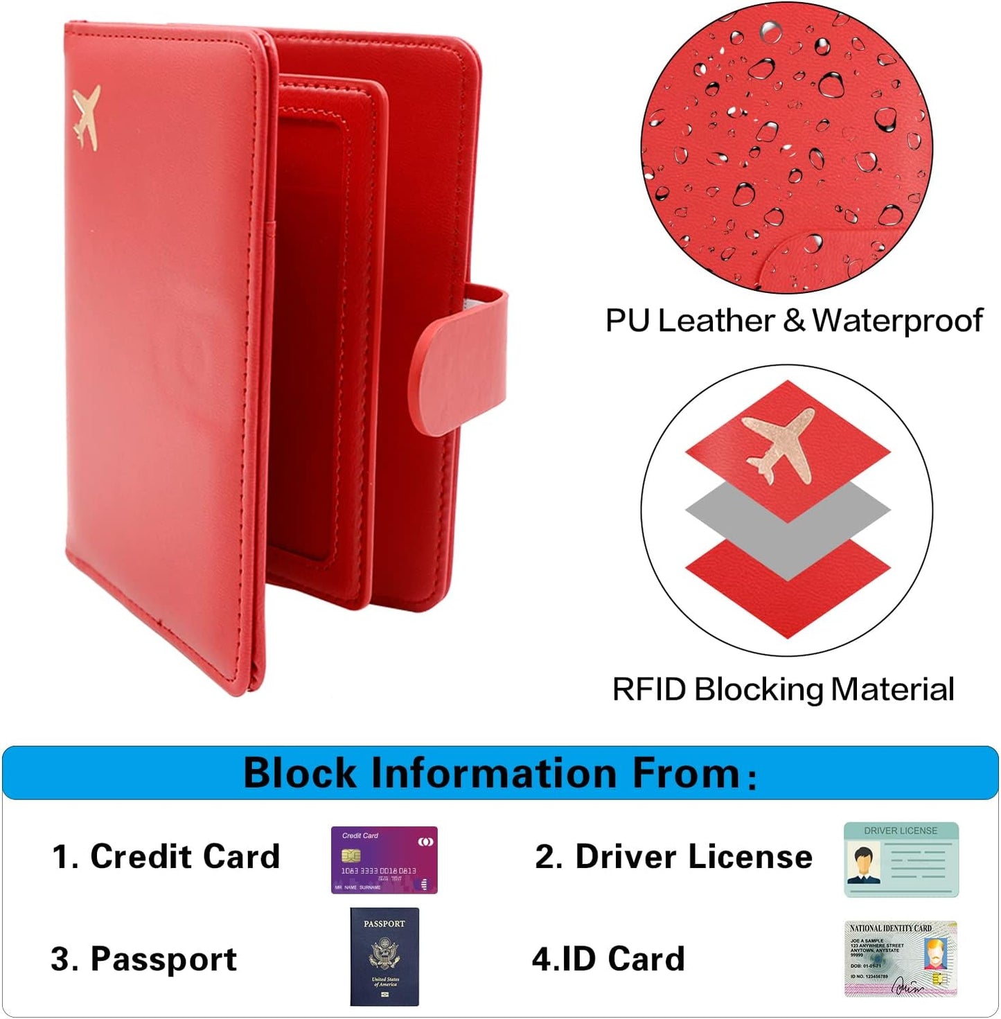 Melsbrinna Rfid Passport Holder for Travel women/Men, Cute Passport Wallet Rfid Blocking Card Slots, Rfid Passport Cover/CaseTravel Wallet, Passport Book Holder (1, Red2)