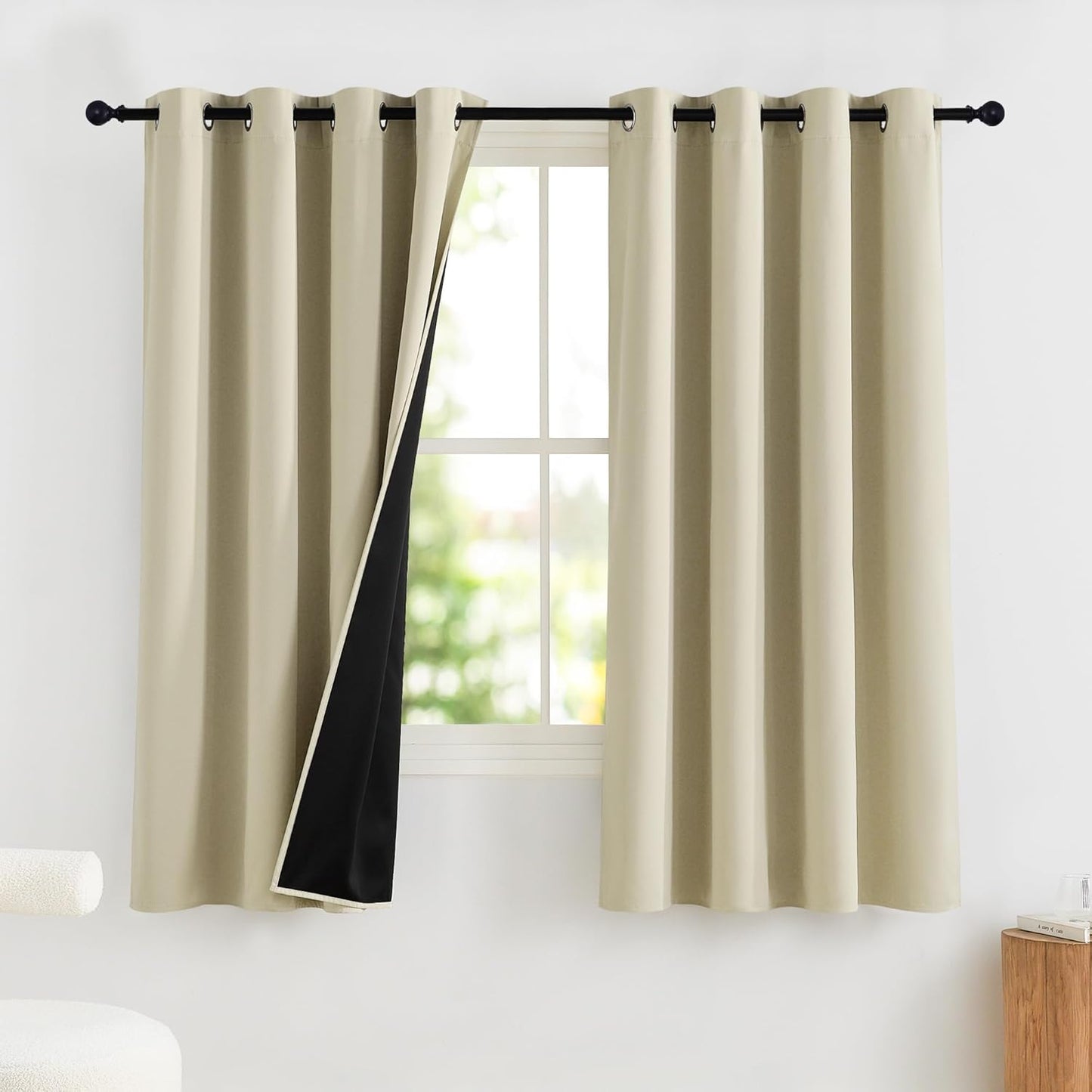 NICETOWN 100% Blackout Curtains for Bedroom, Thermal Insulated Window Curtains 63 Inch Length 2 Panels Set, Grommet Top Drapes for Living Room, 52" W x 63" L, Cream