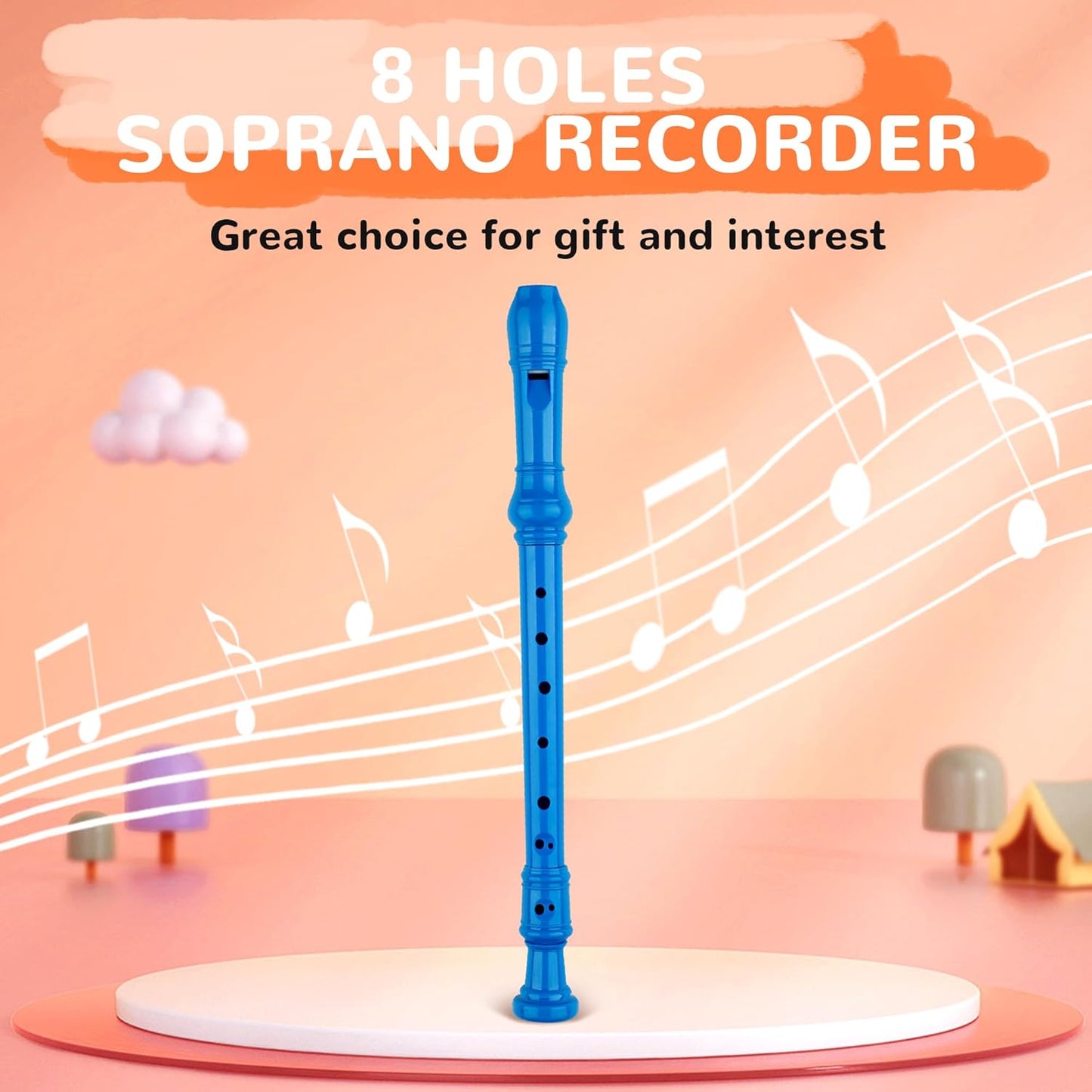 8-Hole Soprano Descant Recorder Baroque Style Kids Music Flute with Cleaning Rod & Case Bag for School Student Home Entertainment - Royal Blue