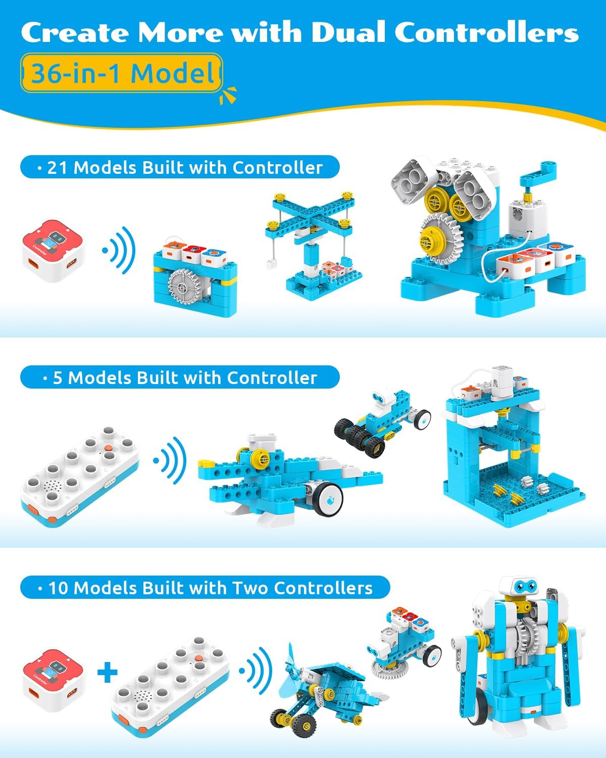 WhalesBot A7 36-in-1 Kids Coding & RC Robot Kit, 160+ Piece Educational Building Set with Sensors & 2 Controllers & Motors, Interactive Storytelling & Play Cards, Toy Gift for Boys & Girls Ages 3-8