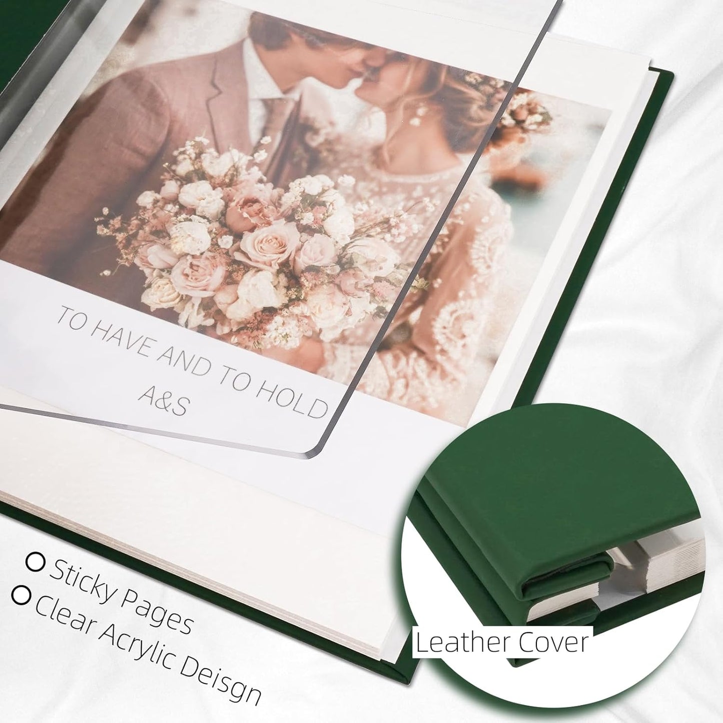 Vienrose Acrylic Cover Self Adhesive Photo Album for Small 4x6 5x7 8x10 Pictures Scrapbook Wedding Memory Book for Polariod Baby Bride Couples Kids School Family Travel 20 Sheets (40 Pages) Dark Green