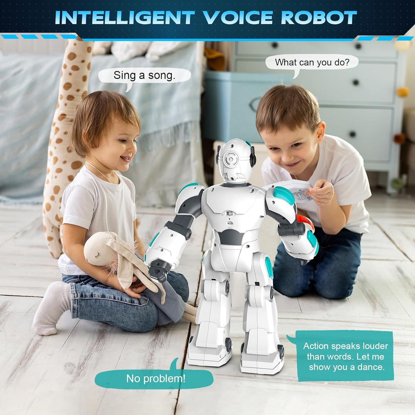 VATOS Remote Control Robot for Kids Extra Large, 15.4" Programmable RC Robot Toy with Sing Dance, Gesture Sensing & Voice Control Rechargeable Smart Toy for Boys Girls Toddler 3 4 5 6 8+