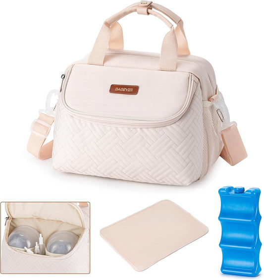 Breastmilk Cooler Bag with Ice Pack Fits 6 Baby Bottles up to 9 Ounce, Wearable Breast Pumps Cooler Bag for Nursing Mom Daycare, Work, Travel- White