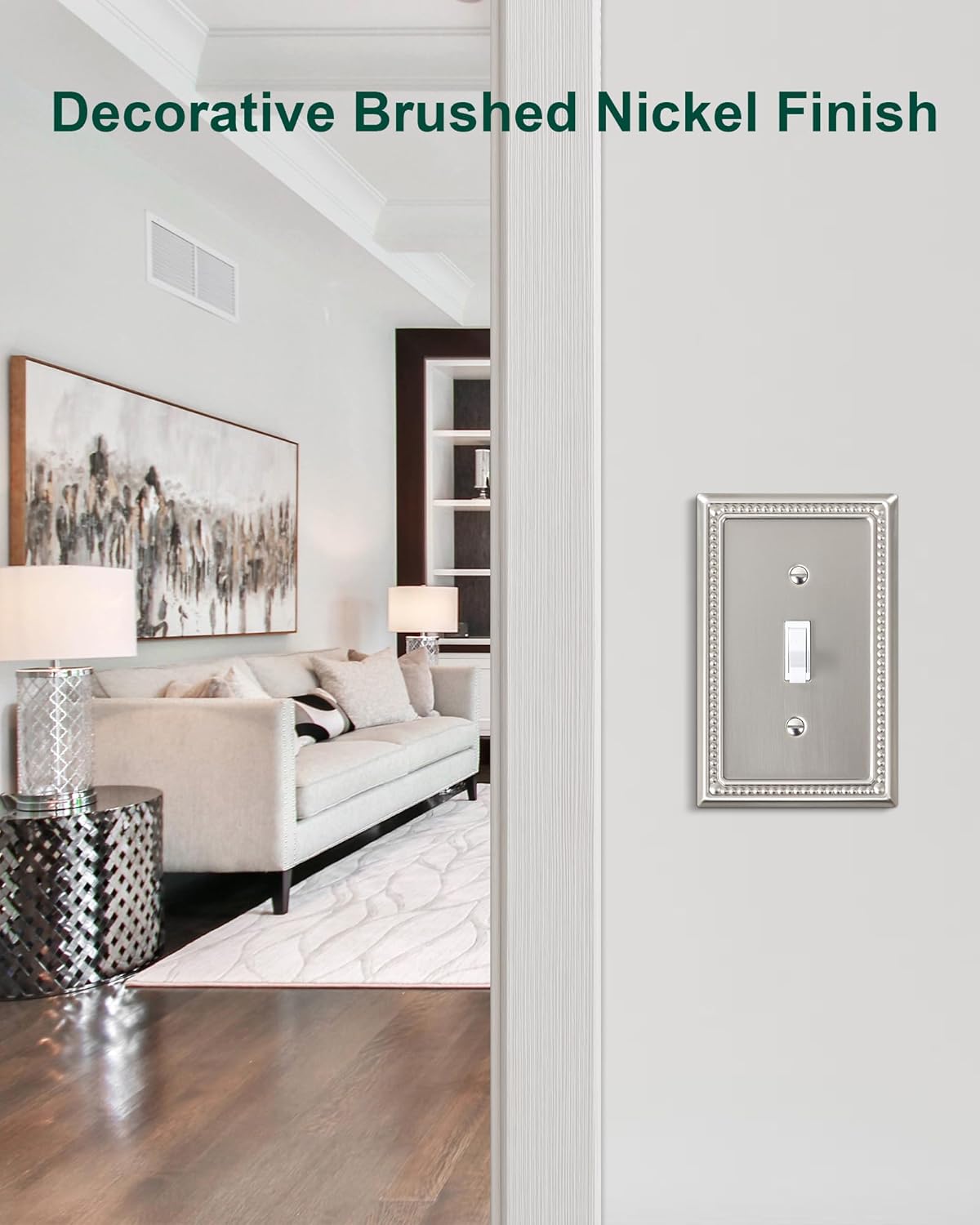 6-Pack Single Toggle Light Switch Cover Plate, Pearls Decorative Switch Plate Covers, Brushed Nickel 1 Gang Metal Wall Plate