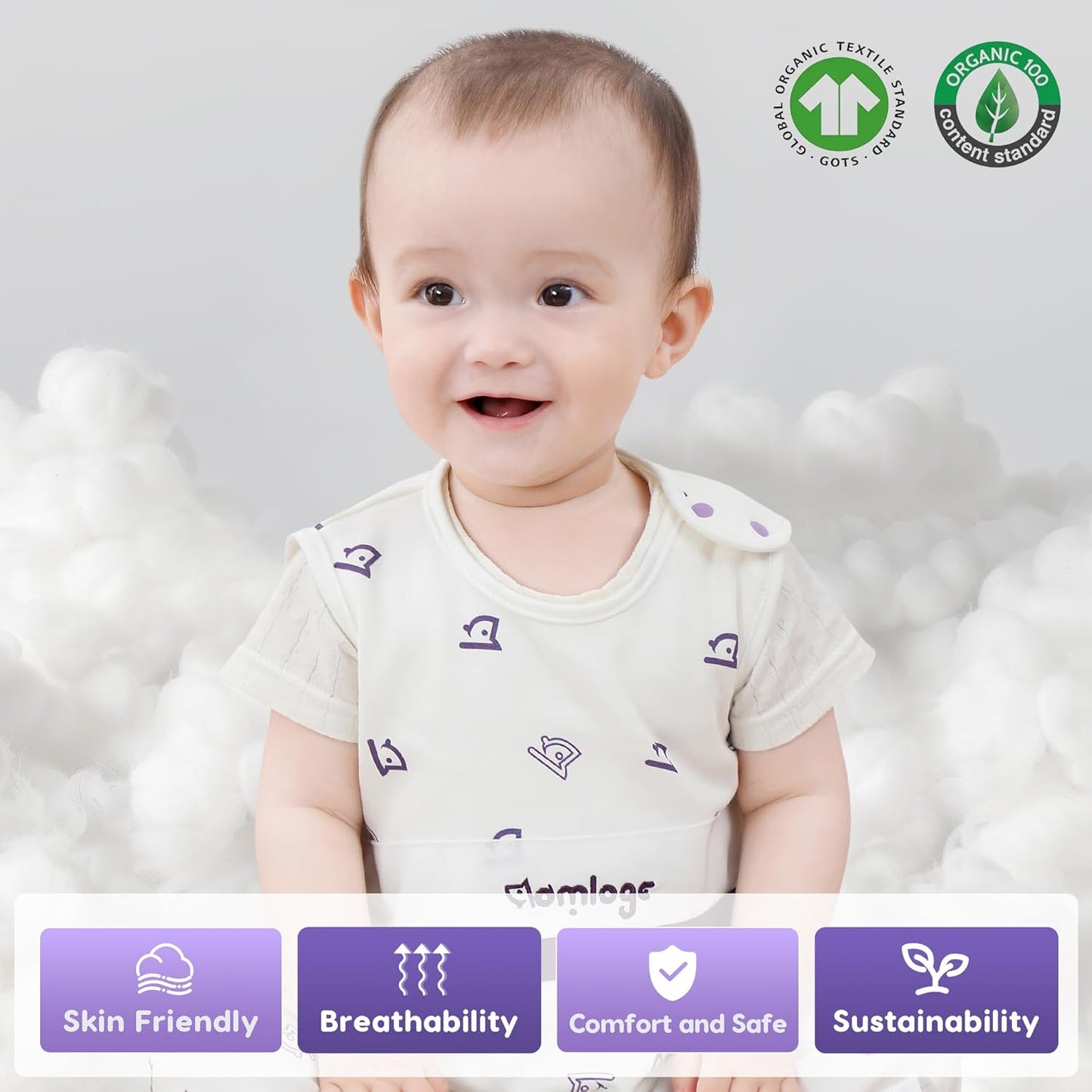 PuppyNap Baby Sleep Sack - 3-Pack Set, 12-18 Months, 100% Organic Cotton with 2-Way Zipper