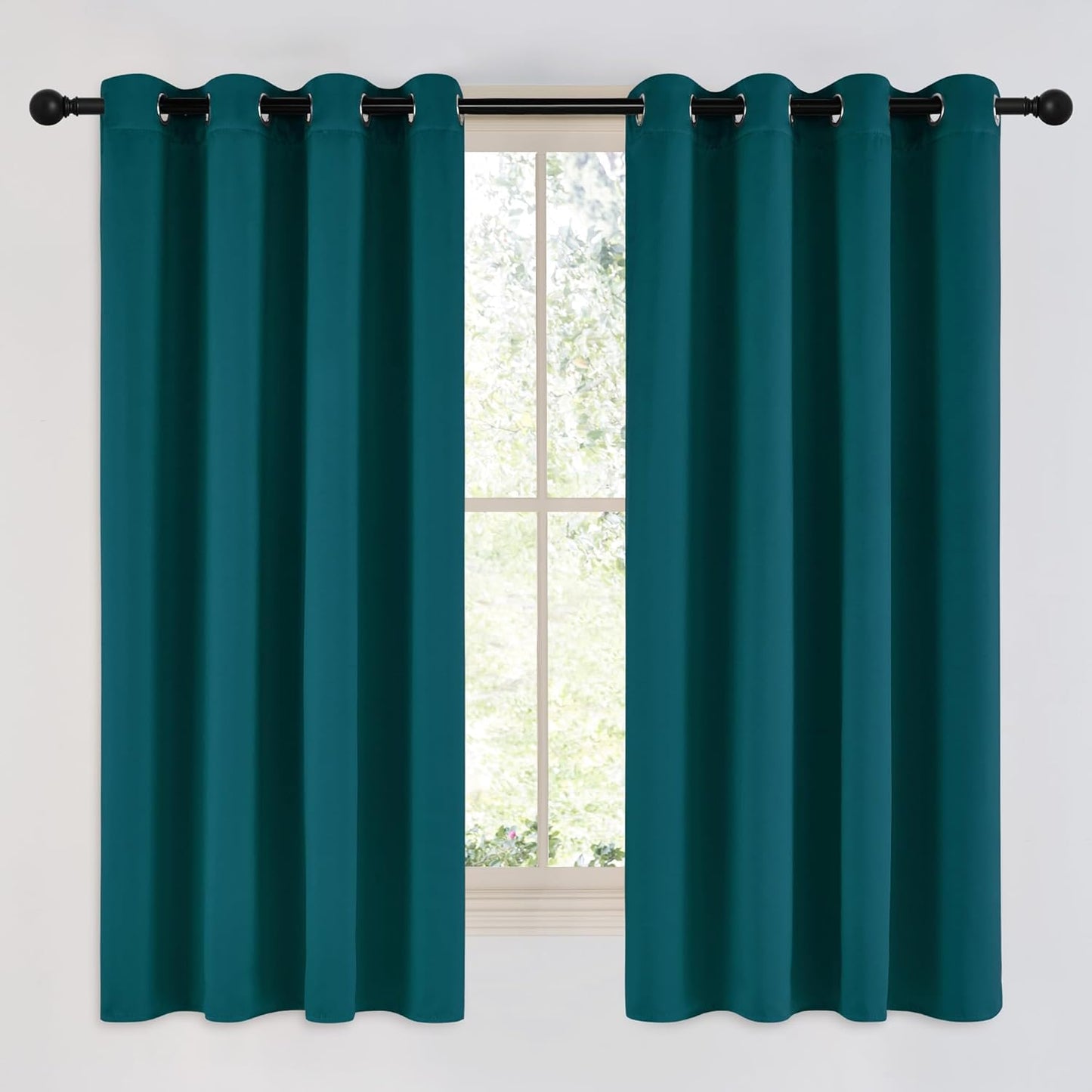 NICETOWN Faux Silk Teal Curtains & Drapes for Bedroom, Grommet Top Thermal Insulated Room Darkening Energy Saving Privacy Drapes for Nursery, 2 Panels, W52 x L63