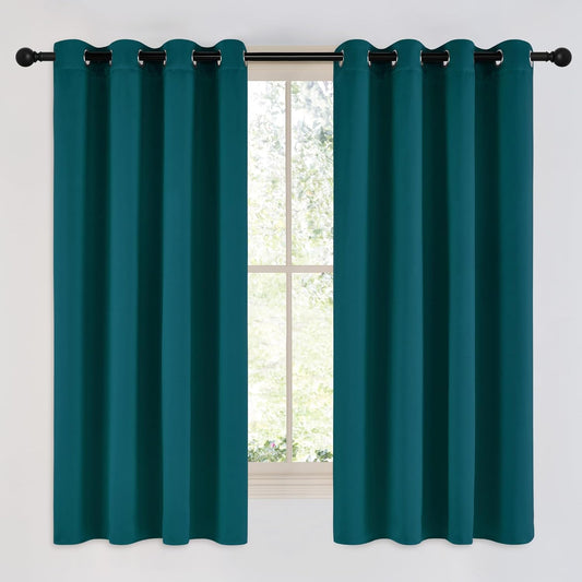 NICETOWN Faux Silk Teal Curtains & Drapes for Bedroom, Grommet Top Thermal Insulated Room Darkening Energy Saving Privacy Drapes for Nursery, 2 Panels, W52 x L63