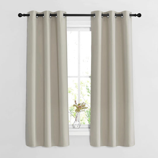 NICETOWN Bedroom Blackout Curtains 63 inches Long - Window Treatment Thermal Insulated Solid Grommet Room Darkening Voice Reducing Drapes for Living Room (Natural, Set of 2, W37 x L63)