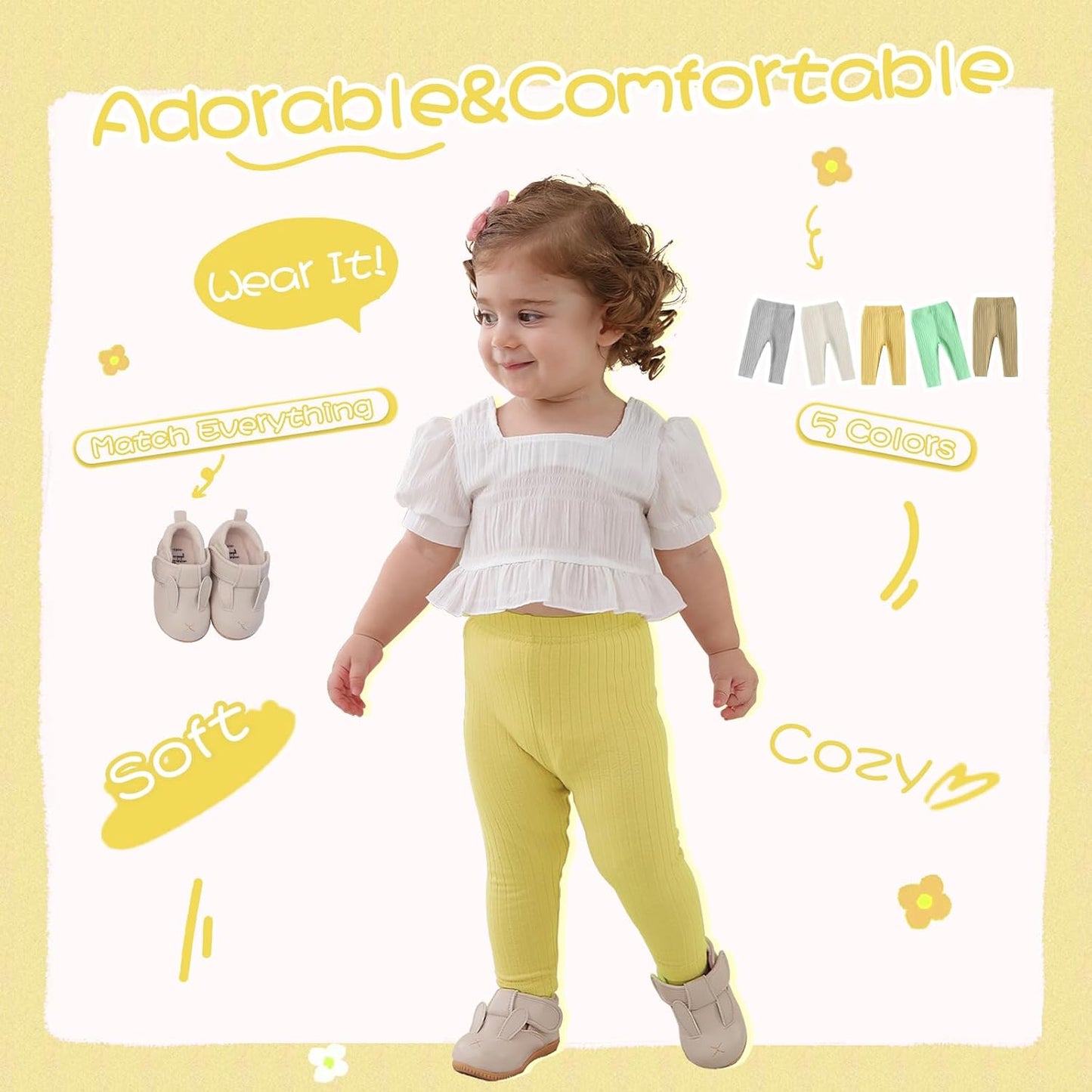 Newborn Toddler Baby Girl Pants Leggings Ribbed Straight Flare Infant Girl Pants Leggings Bell Bottoms 5 Packs