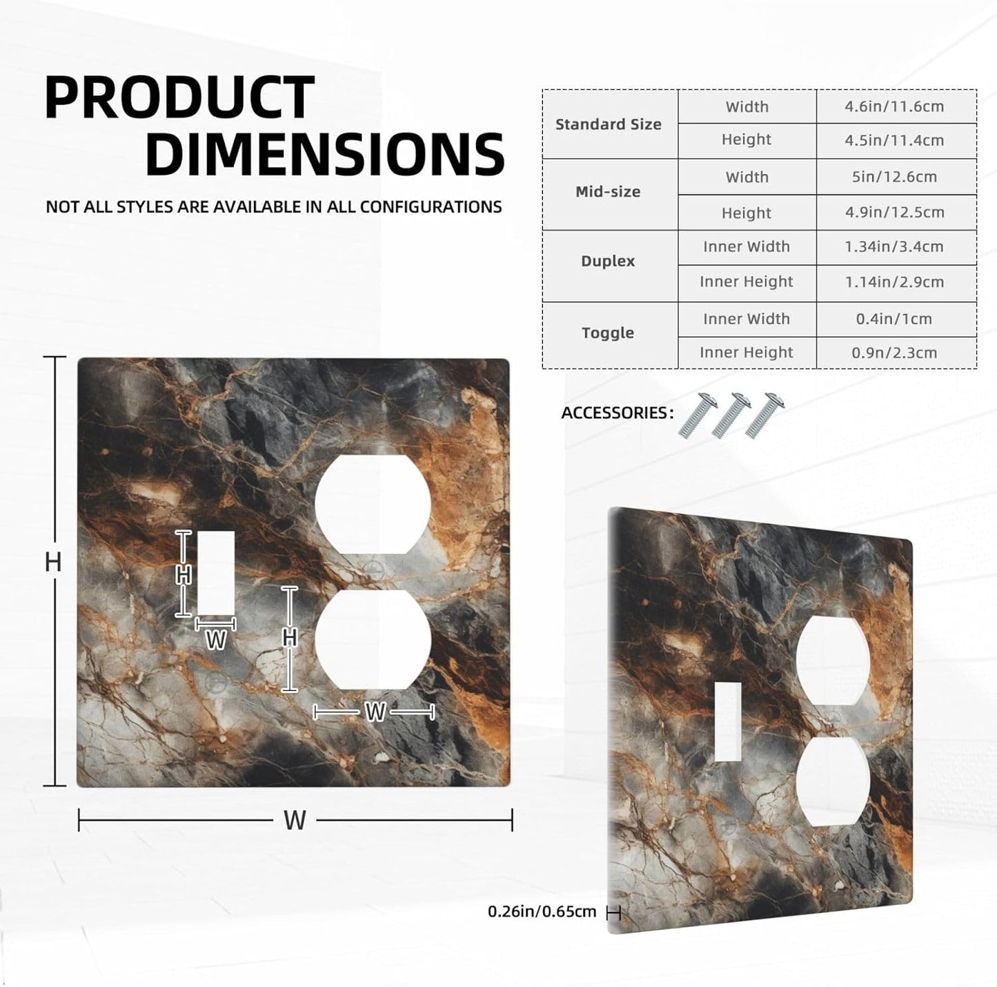 Brown Marble Granite Golden Lines Print Wallplates 1 Toggle 1 Duplex Switch Plate Electrical GFCI Faceplate Decorative Light Switch Covers for Bathroom Kitchen Decor