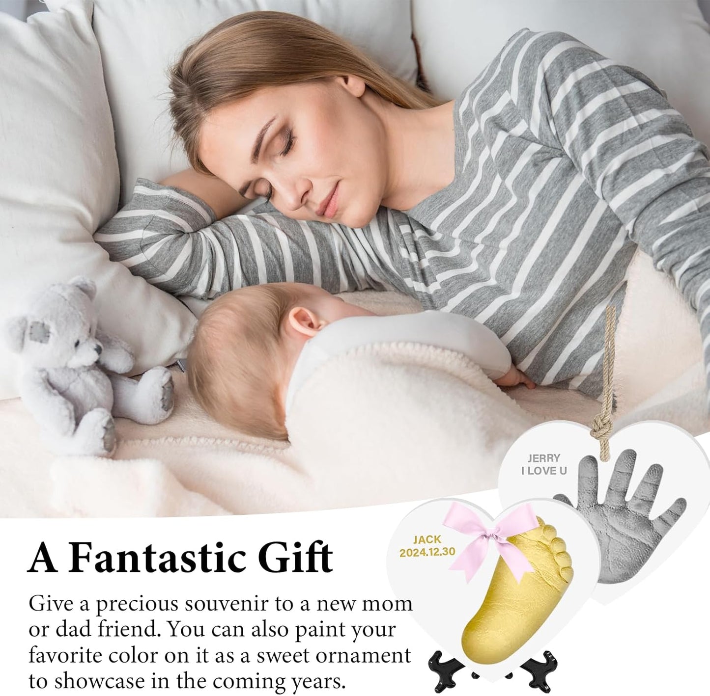 Baby Hand & Footprint Keepsake Kit - Personalized Handprint Footprint Ornament for Newborn Babies, New Mom Gifts, Baby Shower & Registry, Nursery Picture Frame, Pet Paw Print Ornament