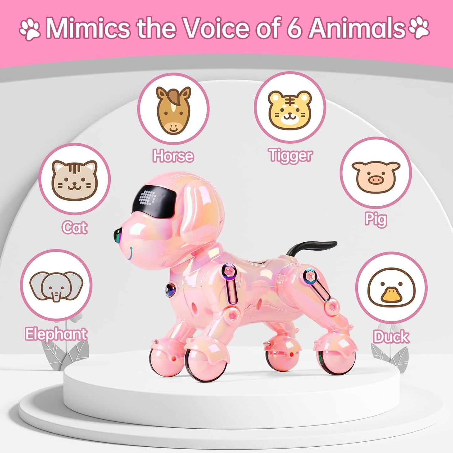 Dwi Dowellin Robot Dog for Kids 8-12,Remote Control Smart Robotic Dogs Pet Puppy Robotic Toy,Interactive Touch Walking Talking Toys for Boys Girls Christmas Birthday Gifts(Pink)