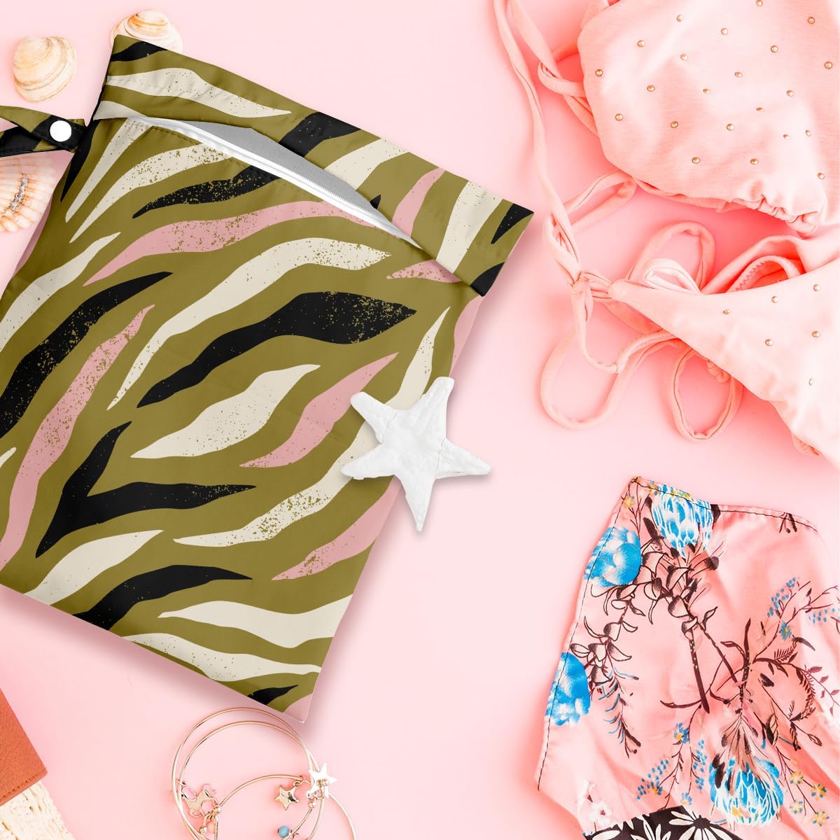 Wet Bag, Wet Dry Bag, Wet Bag for Swimsuit, Travel, Beach, Pool, Diapers, Dirty Yoga Gym Clothes, Makeup Bag, Waterproof Tropical Palm Leaves Decor Jungle Palm Leaf Favors