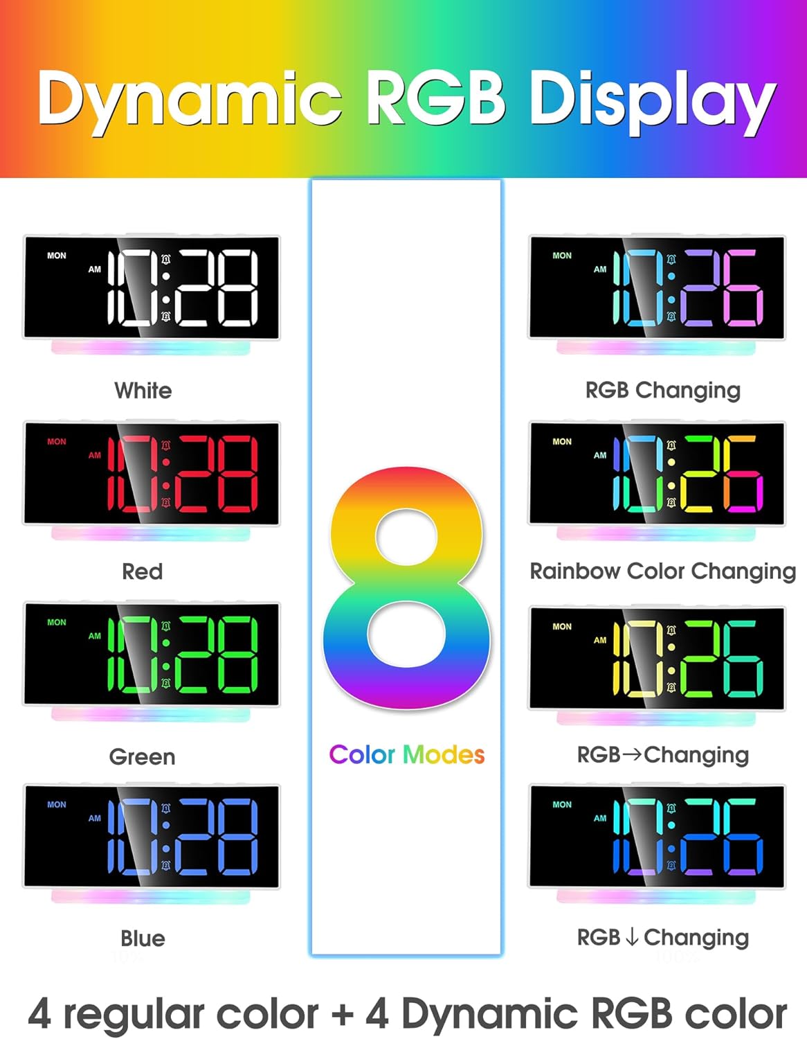 Cadmos Modern Curved Cute Digital Alarm Clock,Colorful Led Display,Adjustable Volume,Weekday/Weekend Mode,Simple Clock for Bedrooms Bedside,Ok to Wake Up for Girls,Kids,Teens (Pink+Dynamic)