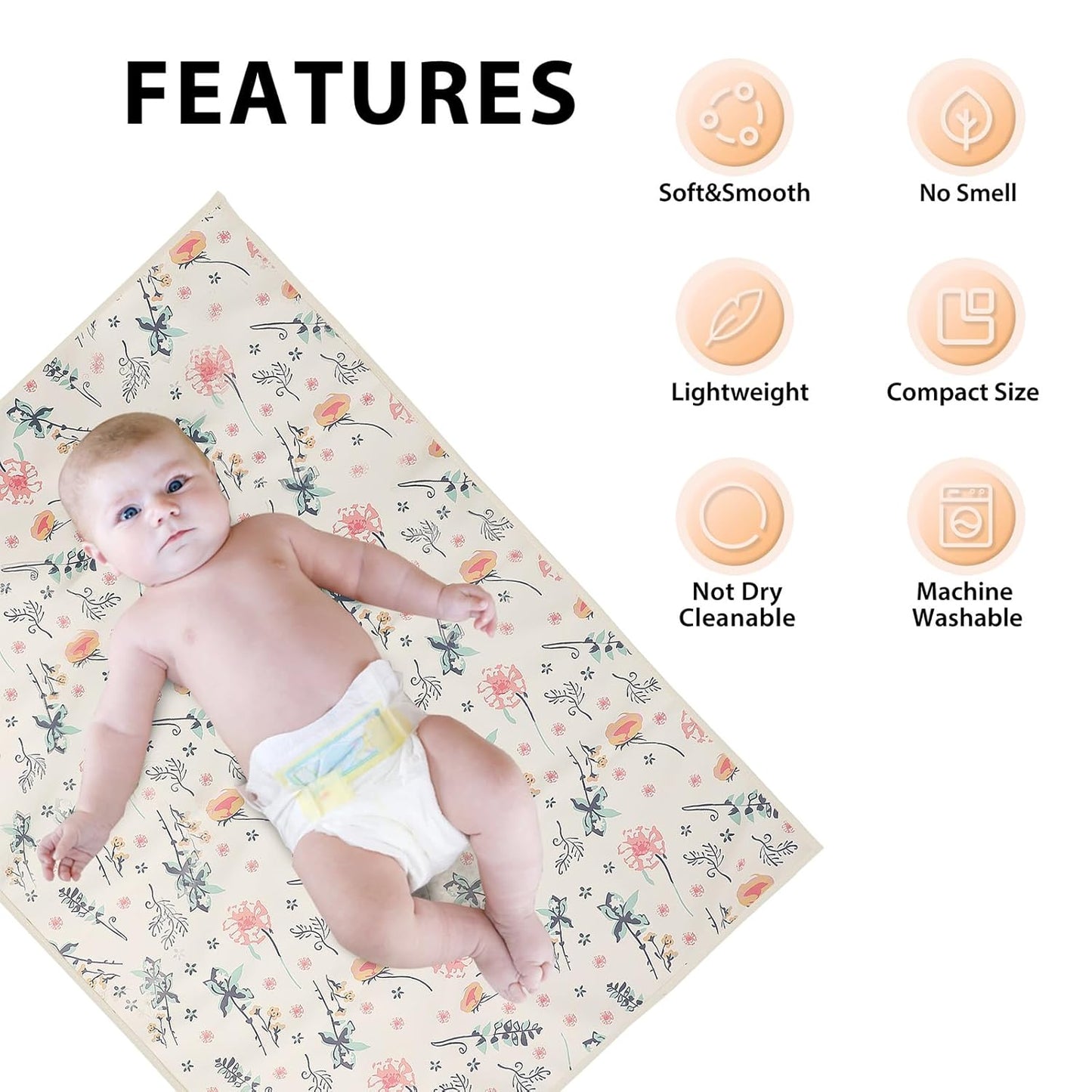 Vegan Leather Baby Changing Mat - Wipeable Portable Changing Pad, Foldable Travel Changing Mat for Baby, Newborns Toddlers Shower Gifts (Floral,20"*28")