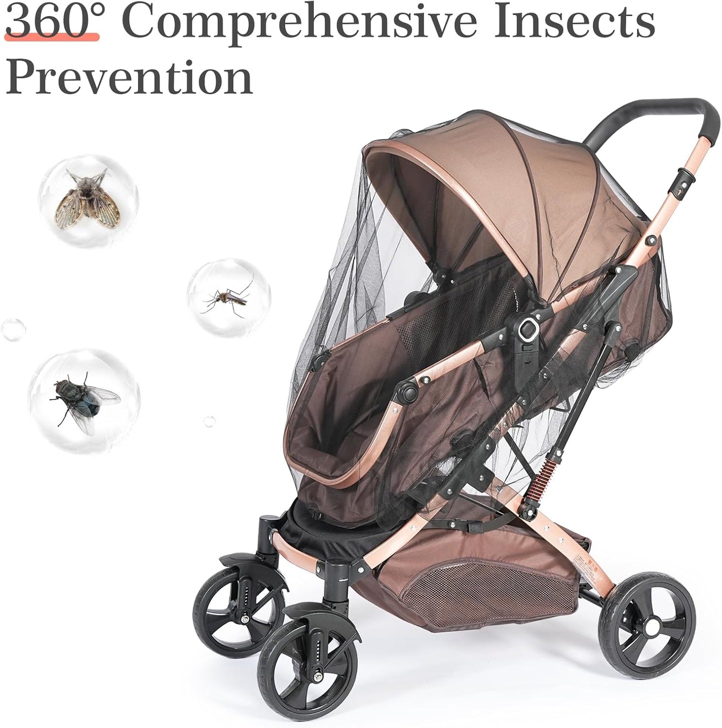 Baby Mosquito Net for Stroller, Perfect Bug Net for Stroller/Bassinets/Cradles/Playards/Pack N Plays and Portable Mini Crib, Durable Baby Insect Netting, Black