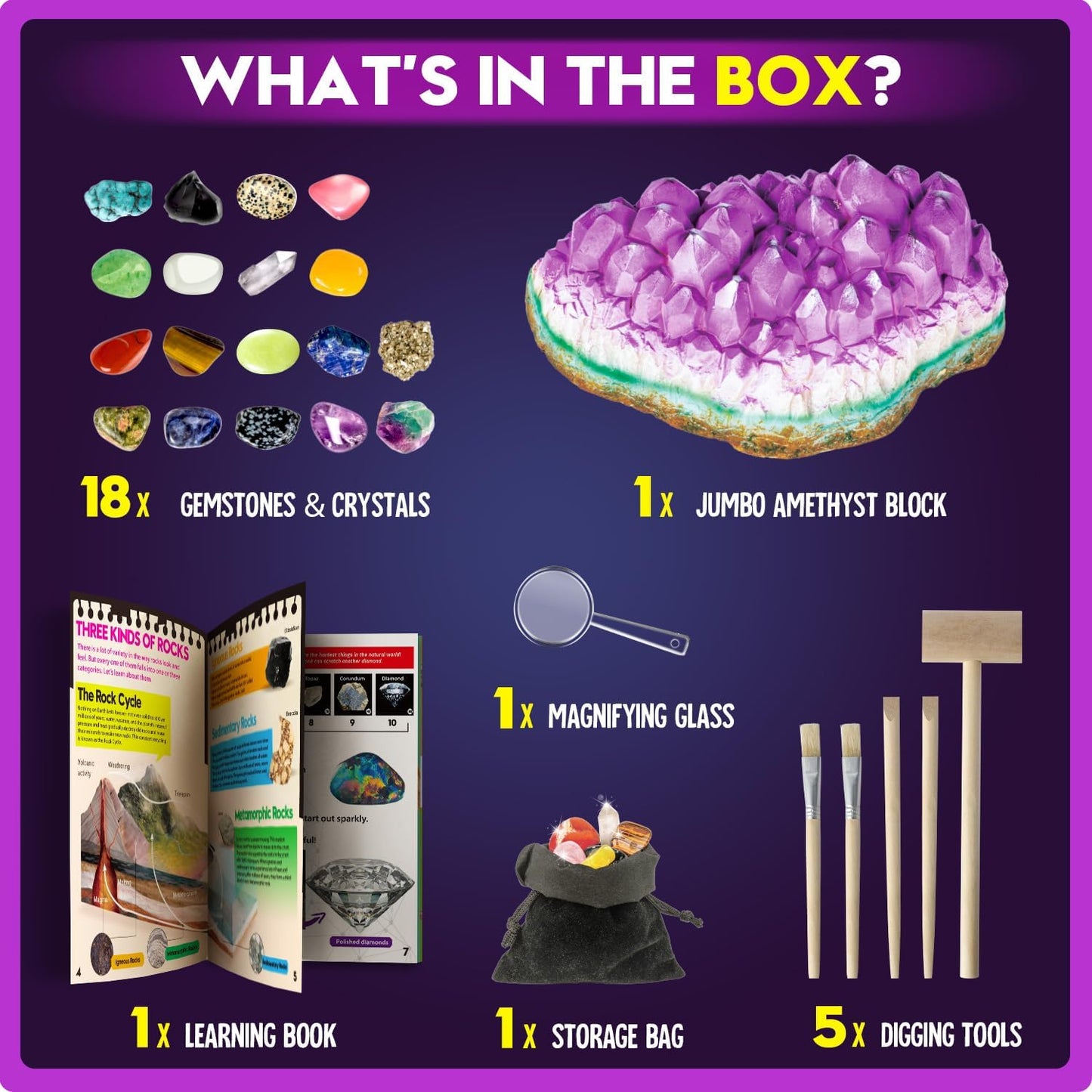 XXTOYS Gemstone Dig Kit - Dig Up 18 Real Gemstones and Crystals - Science Kits for Kids, STEM Toys for Age 6-8, Great Educational Geology Gifts for Boys & Girls Ages 5-7