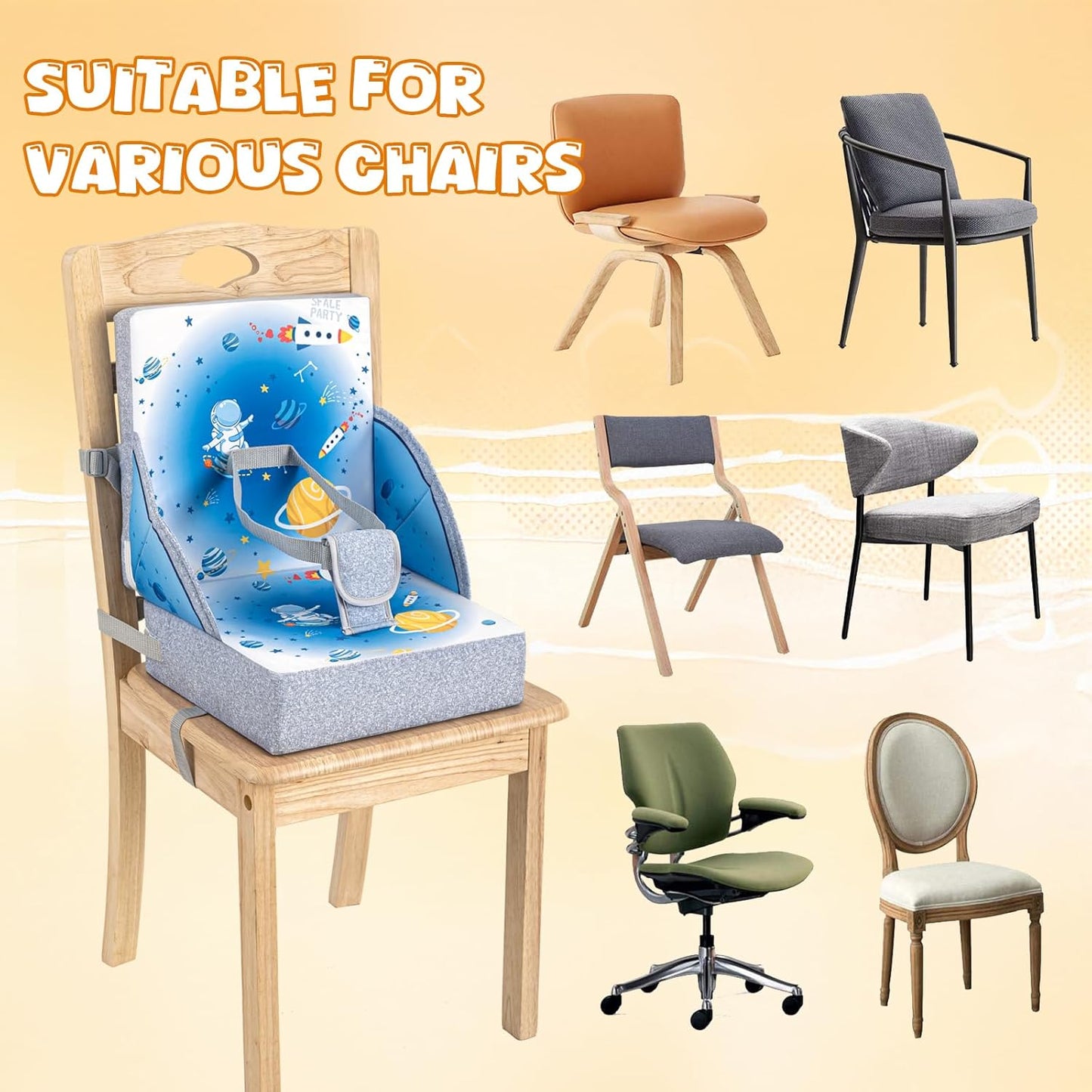 Toddler Booster Seat, Portable Baby Booster for Dining Table, Travel Toddler Chair with Adjustable Straps, Lightweight, Compact Design, Easy to Clean (Blue)