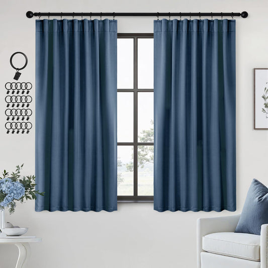 ANRODUO Back Tab Blackout Curtains for Bedroom Living Room, Rod Pocket Pinch Pleated Thermal Insulated Room Darkening Curtains 54 Inches Long 2 Panels, Stone Blue, 42 x 54 Inch
