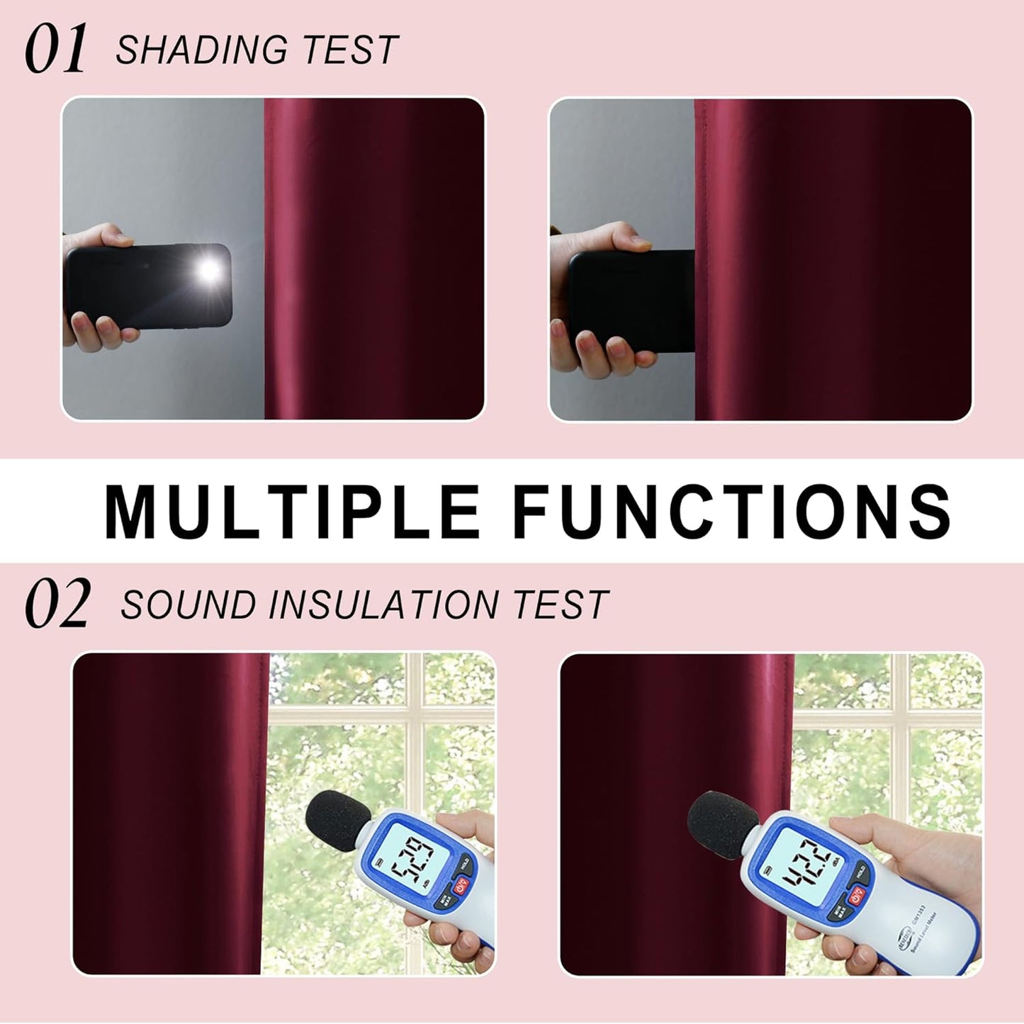 XWZO 100% Blackout Window Curtains - Thermal Insulated & Noise Reduction Black Liner Rod Pocket Window Treatment Sewn with Tiebacks for Bedroom/Living Room, Burgundy, W52 x L45, Set of 2