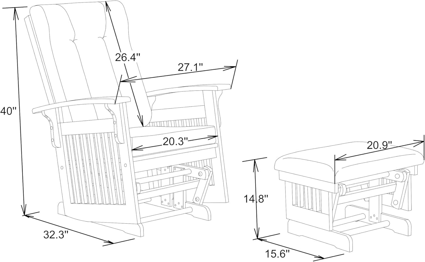 Glider Rocking Chair Nursery with Ottoman Smooth Rocking Motion, Easy to Assemble, Solid Hardwood Base Indoor Adult (Brown)