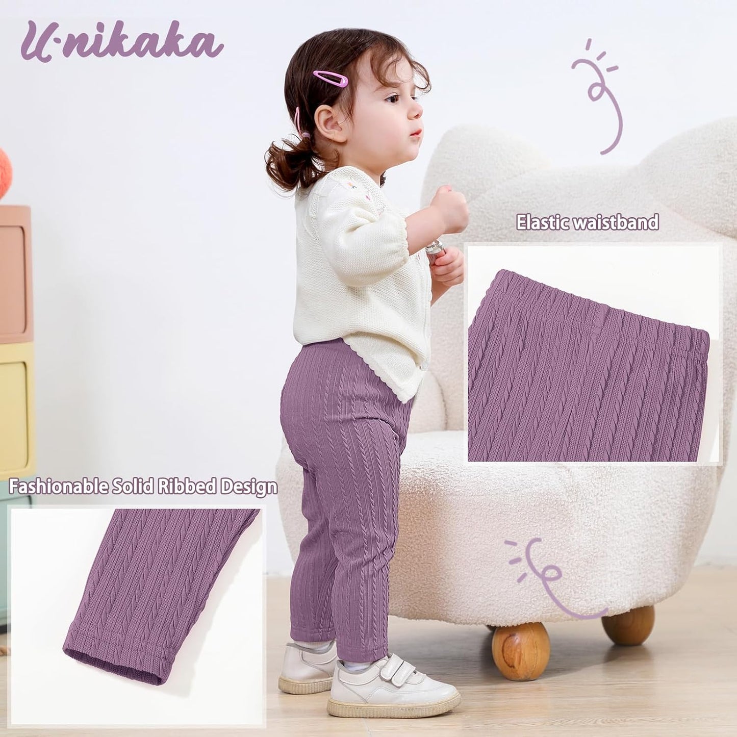 U·nikaka Toddler Baby Girls Pants Ribbed Infant Pants Leggings Toddler Baby Girl Bottoms Leggings 2 Packs
