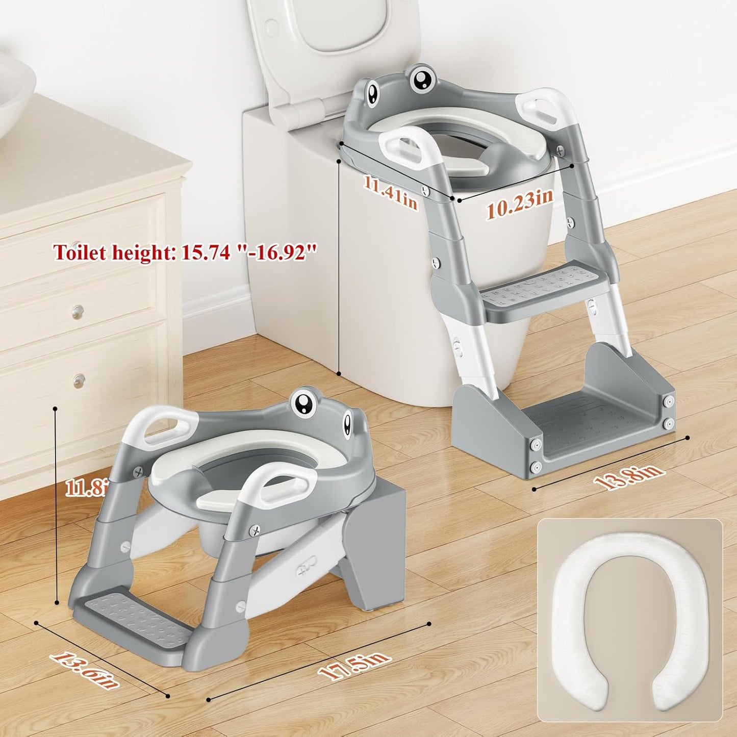 Potty Training Seat, Toddler Toilet Seat for Little Boys Girls, Potty Training Toilet with Urinals, Toddler Step Stool Ladder and Splash Guard (Gray)