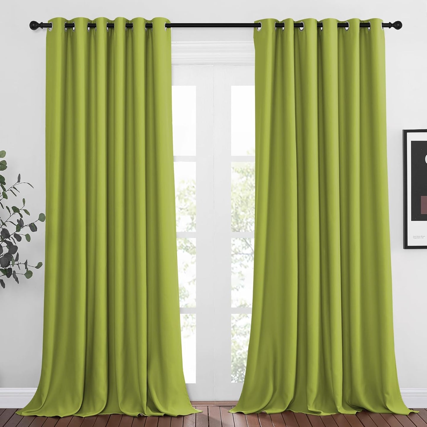NICETOWN Light Reducing Grommet Curtains - Triple Woven Textured Soft Curtain Panels for Living Room Window Treatment Drapes for Sliding Door (W80 x L108, Fresh Green, 2 Pieces)