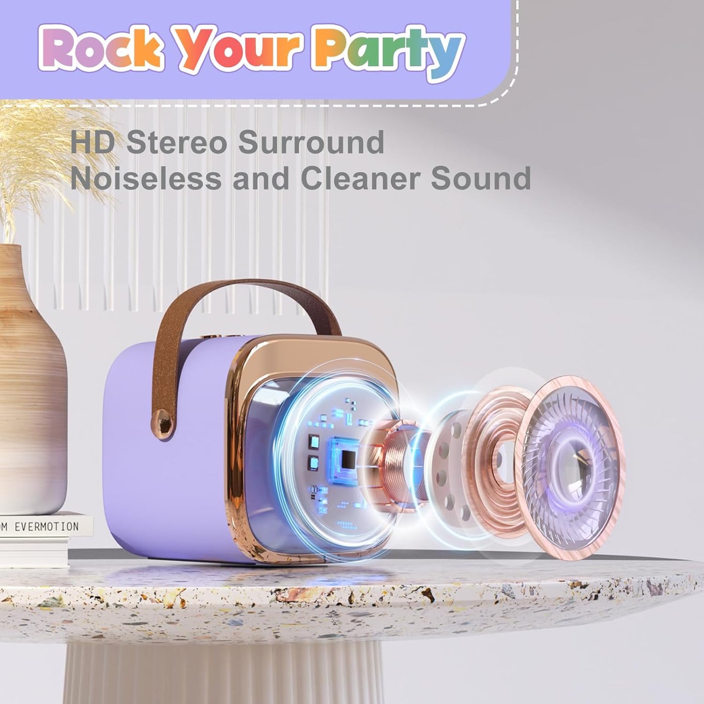 FLUESTON Mini Karaoke Machine for Kids Adults, Portable Bluetooth Speaker with 2 Wireless Microphones, Birthday Kids Gifts Toys for Girls Ages 3, 4, 5, 6, 7, 8, 9,10,11,12+ Years Old