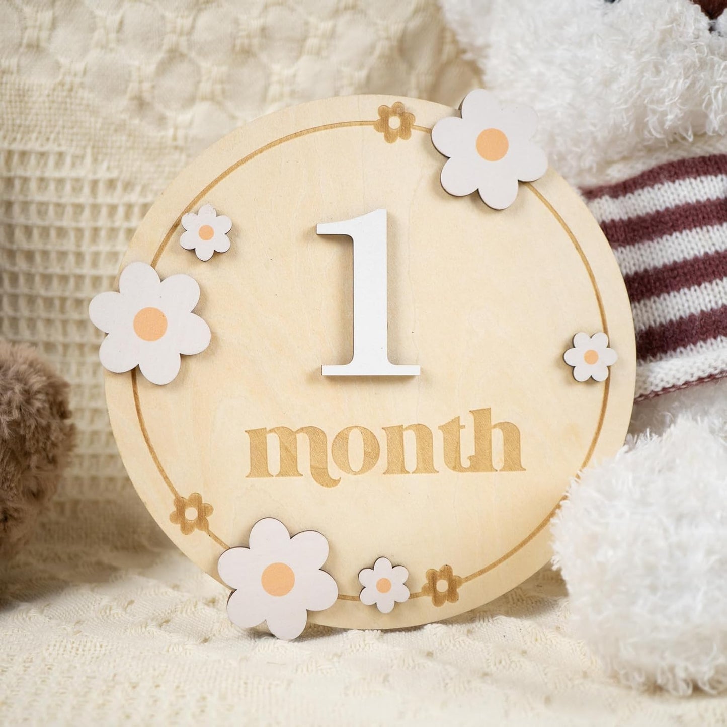 Baby Monthly Milestone Cards - Wooden Monthly Milestone Discs - Newborn Photography Props to Document Your Baby´s Growth - Baby Announcement Sign (B06)