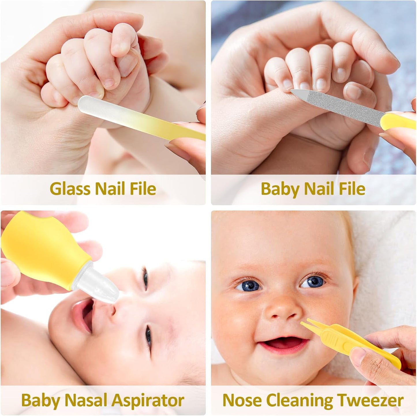 Baby Grooming Kit, Infant Safety Care Set with Hair Brush Comb Nail Clipper Nasal Aspirator,Baby Essentials Kit for Newborn Girls Boys (Yellow)