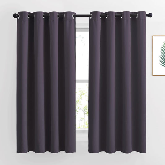 NICETOWN Blackout Curtains for Bedroom, Grommet Solid Thermal Drapes Light Blocking Window Treatments Sound Reducing for Living Room, Greyish Purple, W46 x L63, 2 Panels