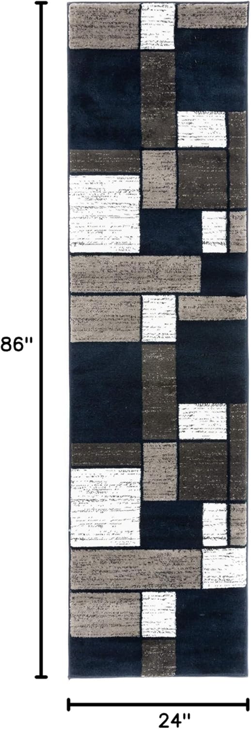 Rugshop Contemporary Modern Boxes Runner Rug 2' x 7'2"Navy