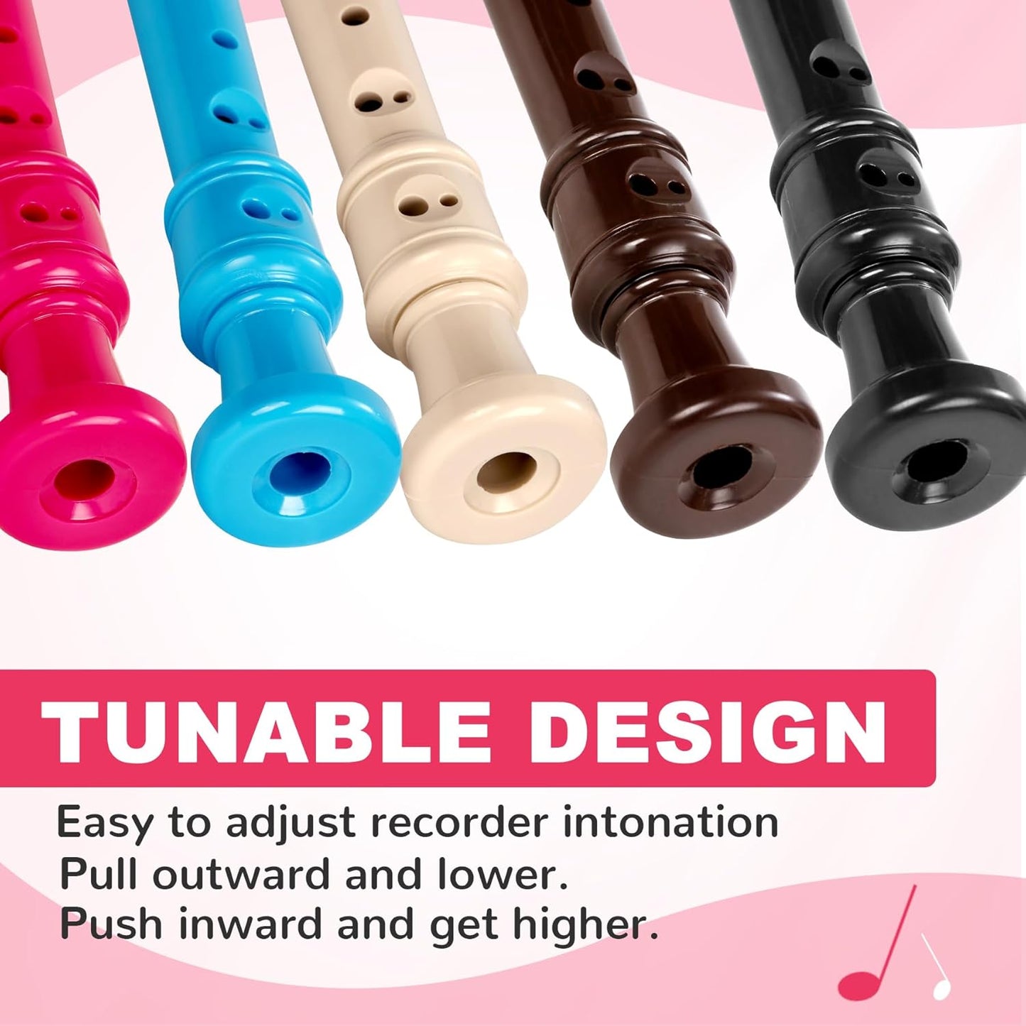 Soprano Recorder Instrument for Kids Student - German Fingering 8 Hole Flute ABS Descant Recorders for Beginners 3pcs Removable with Cleaning Rod and Storage Bag, Black