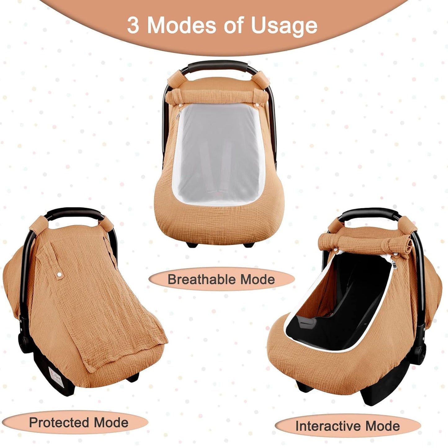 Hooyax Muslin Car Seat Covers for Babies, Summer Baby Car Seat Cover for Boys Girls with Breathable Window, Lightweight Infant Car Seat Canopy, Brown