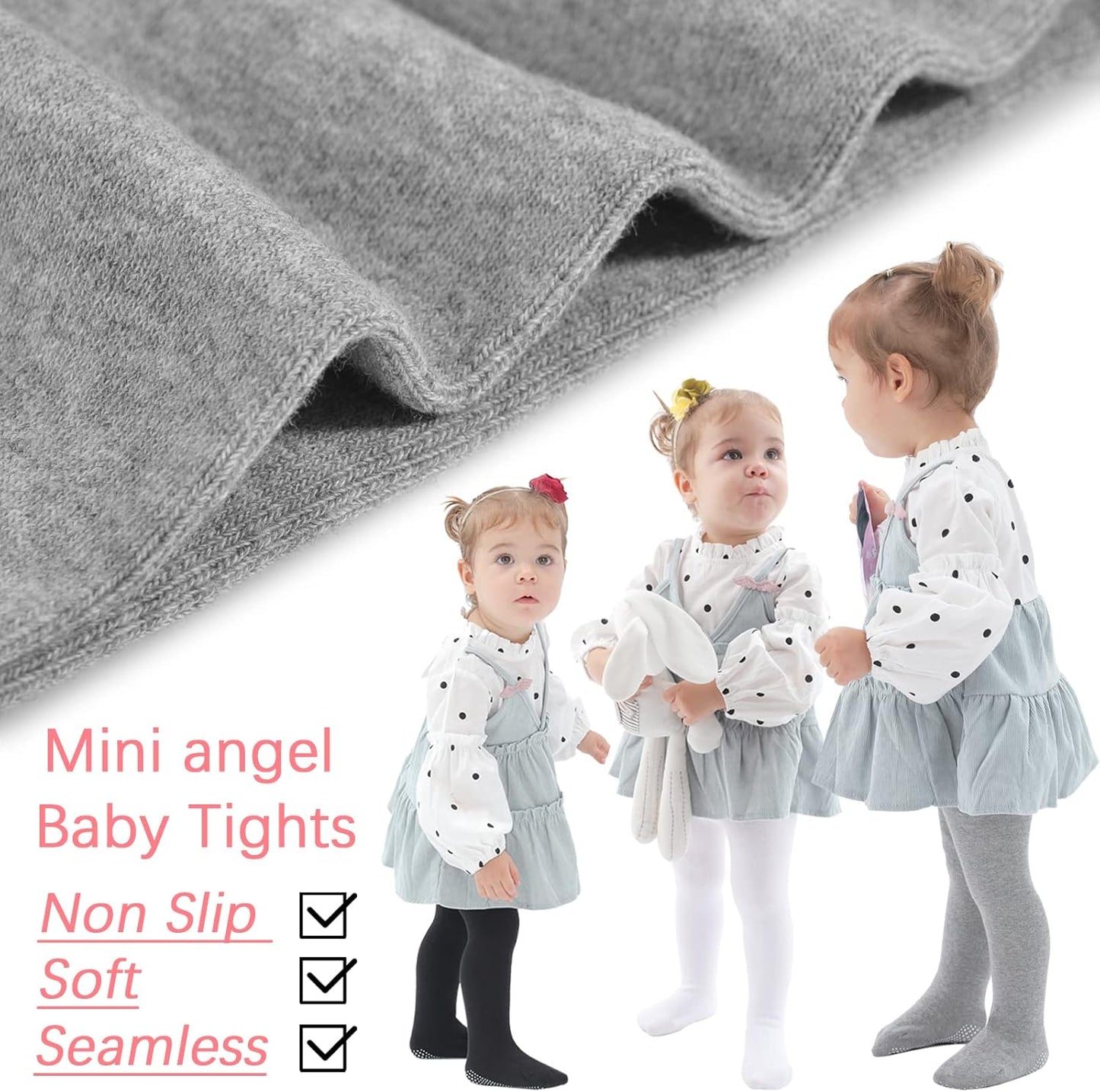 Mini angel Baby Tights Non Slip Baby Girl Tights Plain/Shoe-Look Leggings Seamless Pantyhose Warm Cotton Leggings Non-Skid