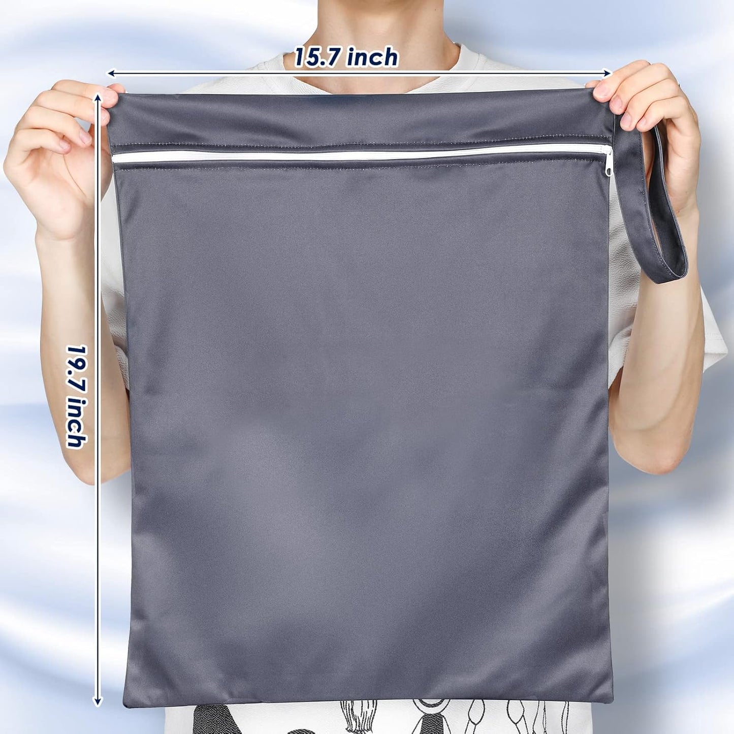 Shappy 2 Pcs Large Travel Laundry Bag Washable Waterproof Wet Dry Large Dirty Clothes Bag Bathing Workout(Solid Gray Blue)