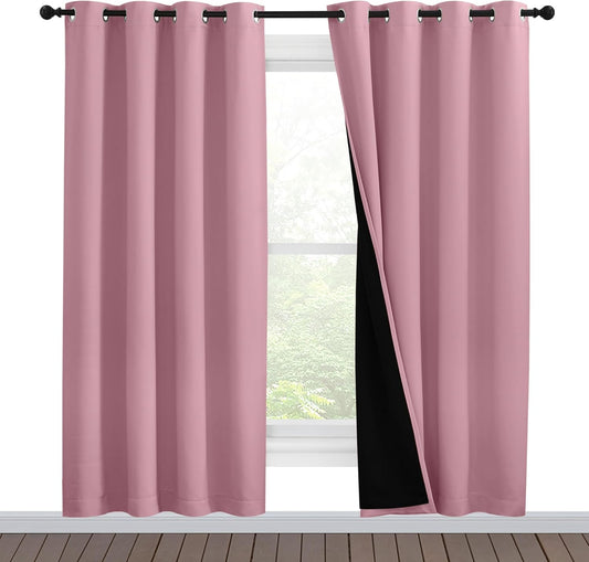 NICETOWN Crystal Pink Full Shade Curtain Panels, Pair of Energy Smart & Noise Blocking Out Blackout Drapes for Dining Room Window, Thermal Insulated Guest Room Lined Window Dressing(55 x 78 inch)