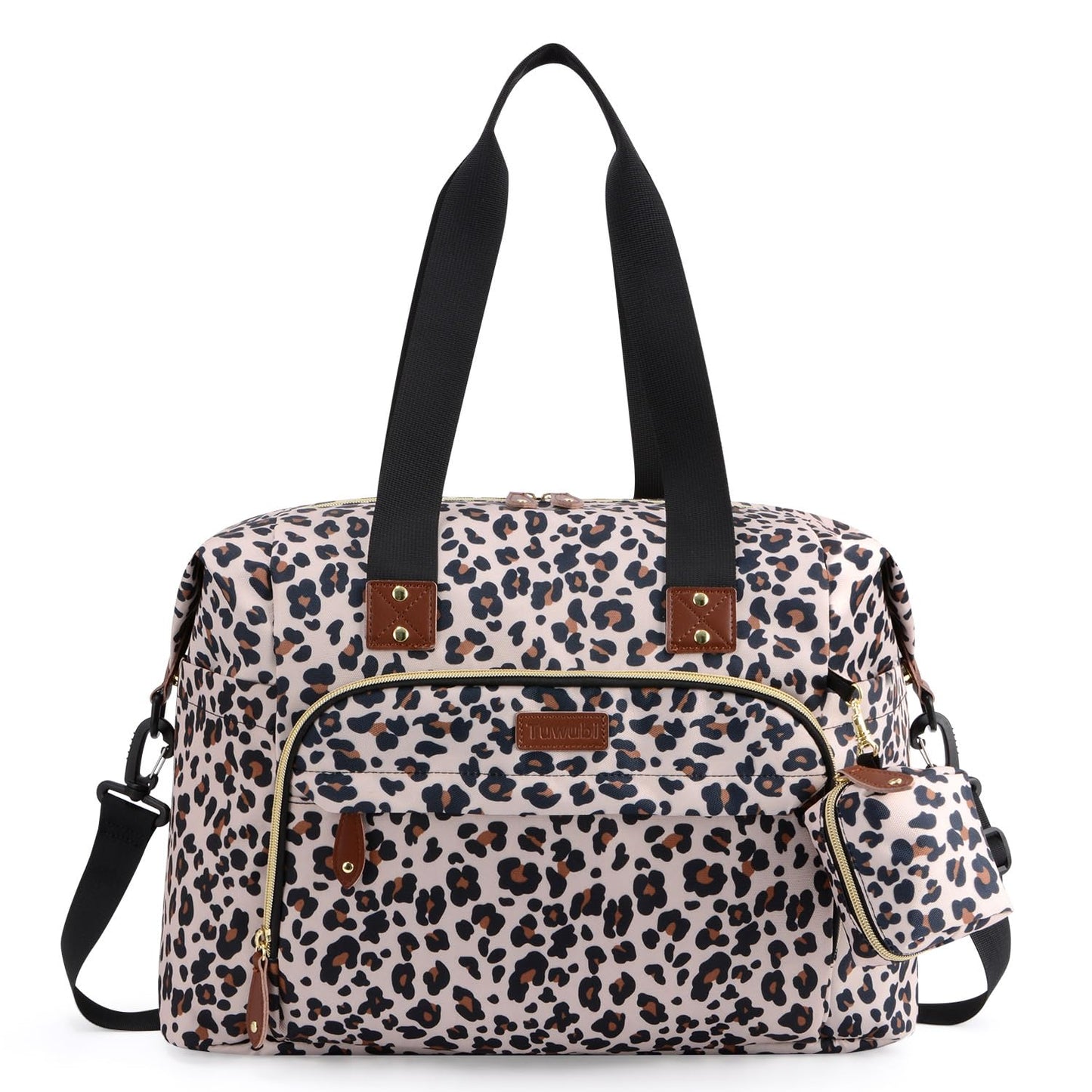 Tuwubi Diaper Bag Tote,Baby Diaper Bag with Pacifier Case Large Travel Diaper Tote Caddy for Mom and Dad Multifunction Large Baby Bag - M-Leopard Print