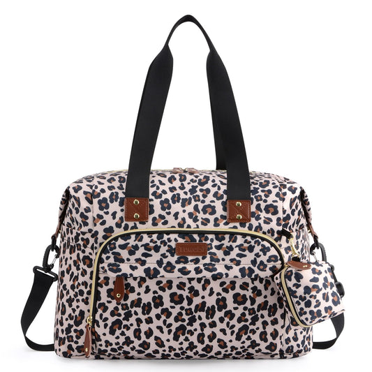 Tuwubi Diaper Bag Tote,Baby Diaper Bag with Pacifier Case Large Travel Diaper Tote Caddy for Mom and Dad Multifunction Large Baby Bag - M-Leopard Print